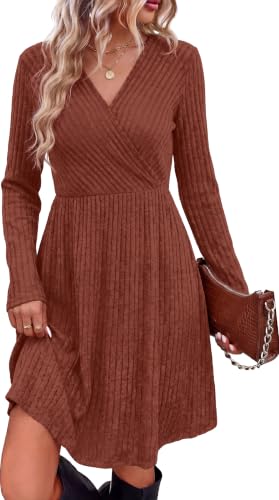 WIHOLL Fall Wedding Guest Long Sleeve Dress Caramel S