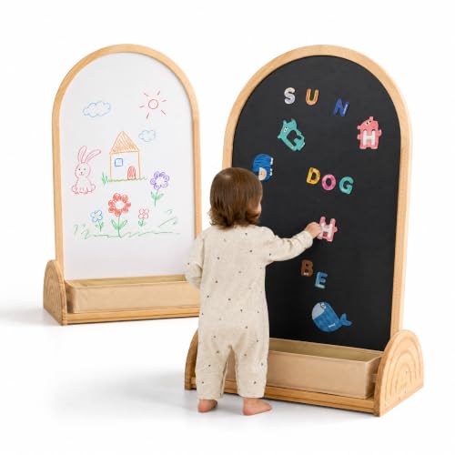 HOTAMAN Kids Art Easel, Double-Sided Magnetic Chalkboard & Whiteboard