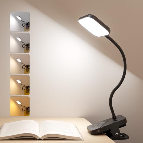 JACKYLED Clip-On LED Desk Lamp, 5 Color Rechargeable, 4000mAh