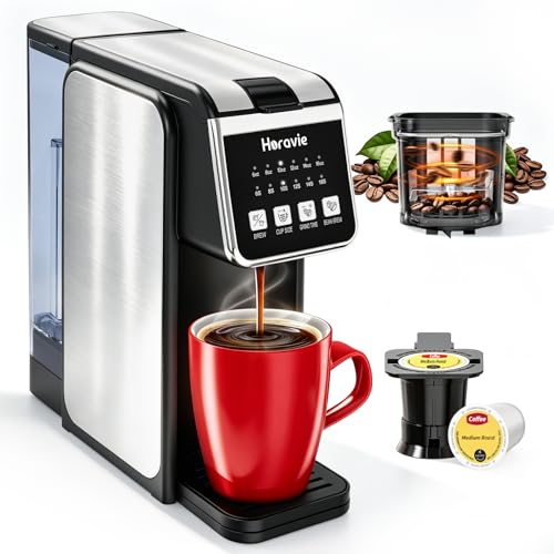 Horavie Single Serve Coffee Maker with Built-in Grinder, Black
