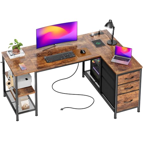 47.2'' L Shaped Office Desk with Power Outlets & 3 Drawers