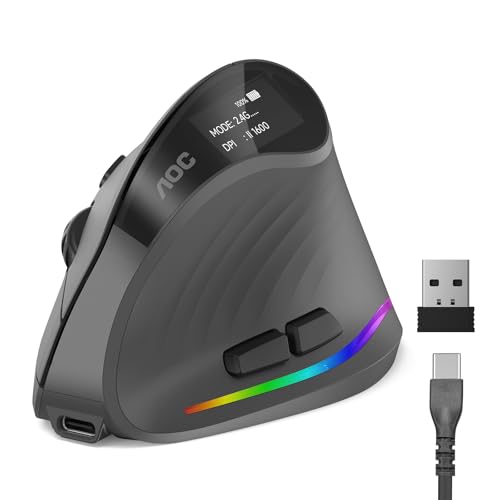AOC Ergonomic Wireless Vertical Mouse, 4800 DPI, Gray