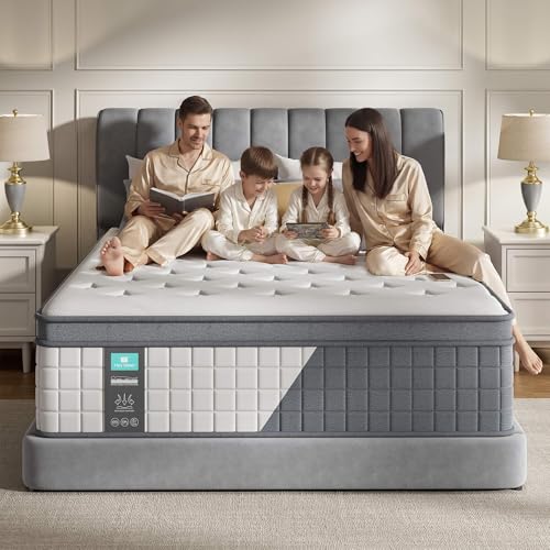 Queen 14 Inch Hybrid Mattress, Medium Plush, 7-Zone Lumbar Support