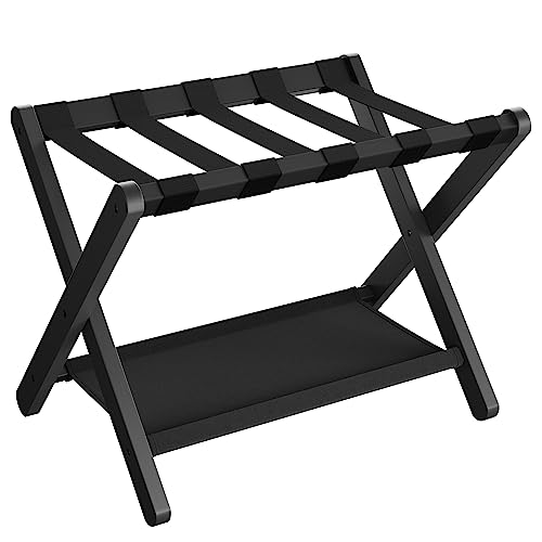 SONGMICS Luggage Rack with Storage Shelf, Black