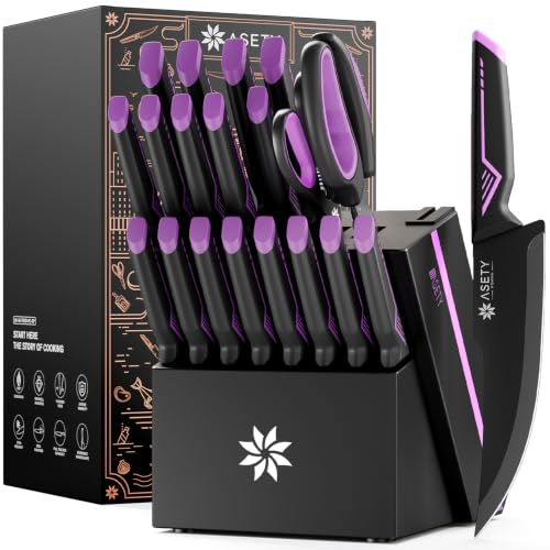 ASETY Knife Set with Built-in Sharpener Block