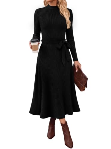 OFEEFAN Sweater Dress Midi Long Sleeve Black M