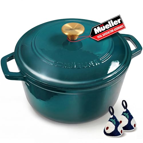 Mueller DuraCast 6 Quart Enameled Cast Iron Dutch Oven, Emerald