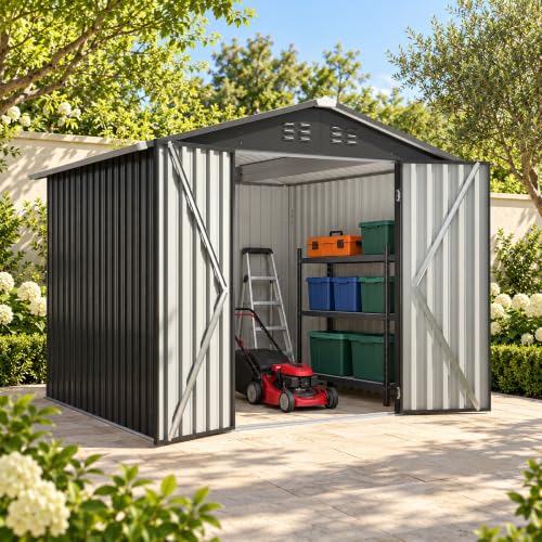 8x8 FT Metal Outdoor Storage Shed, Dark Gray