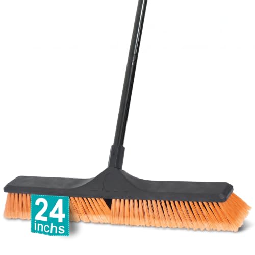 24" Push Broom Heavy Duty with 62" Handle, Orange
