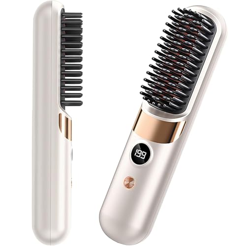 Go Brush Pro Cordless Hair Straightener Brush - Cream White Deal on DealUpdates