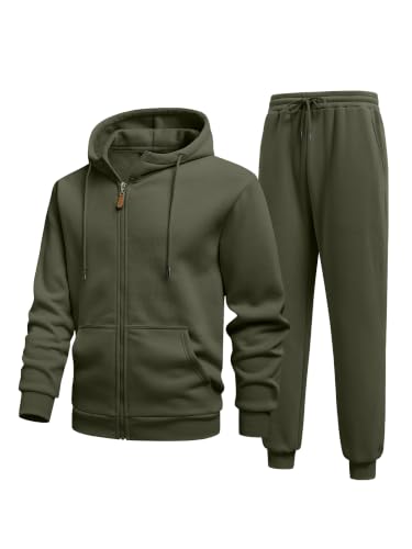 Men's Zip Up Hoodie Jogger Tracksuit Set - Fleece Lined, S