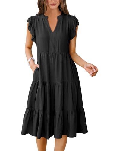 ANRABESS Womens Summer Ruffle Sleeve V Neck Midi Dress Black-S Deal on DealUpdates