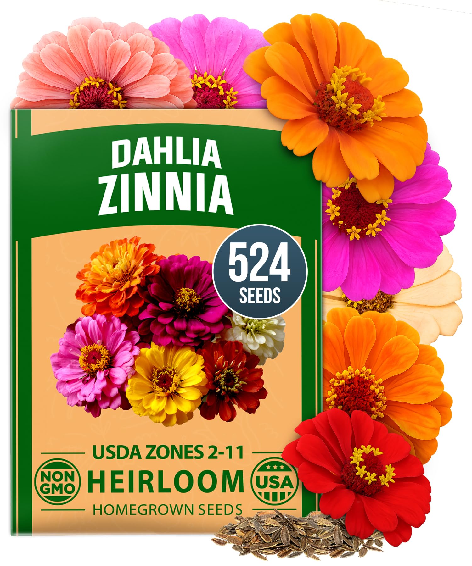Home Grown Zinnia & Dahlia Flower Seeds Pack