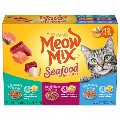 Meow Mix Seafood Favorites Wet Food Variety Pack, 12 Cups