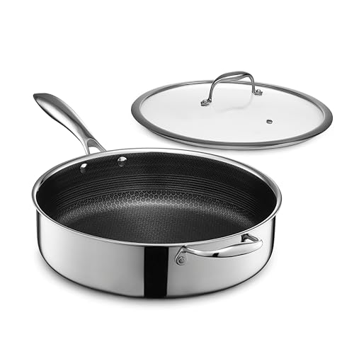 HexClad 5.5 Quart Hybrid Nonstick Deep Sauté Pan with Lid