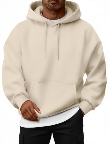 EFAN Men's Oversized Fleece Lined Hoodie Beige