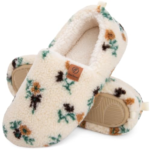 EverFoams Women's Soft Curly Memory Foam Slippers Ivory Floral