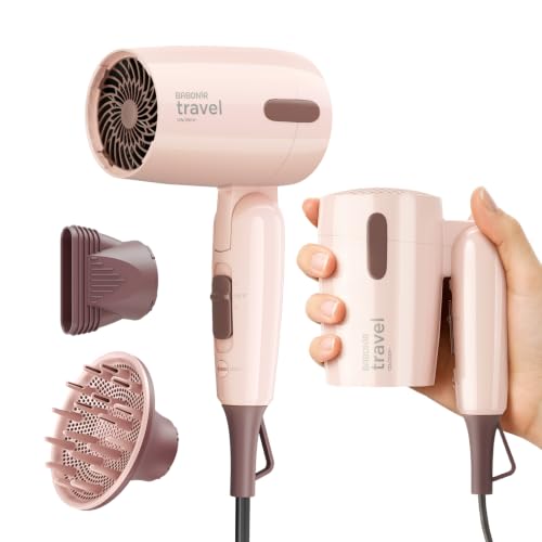 BABONIR Dual Voltage Travel Hair Dryer 1600W Foldable Pink