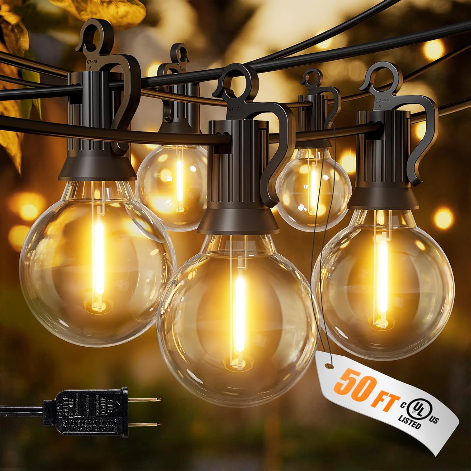 Brightown 50FT Outdoor String Lights with 25 G40 Bulbs