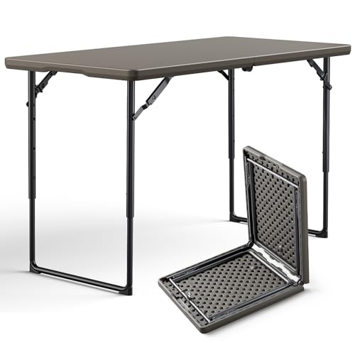 4FT Folding Picnic Table with Carrying Handle, Khaki