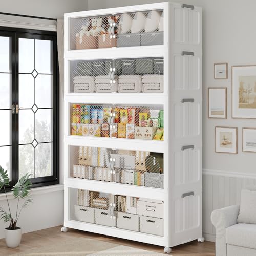 QAVABIN 300QT Stackable Storage Bins 5-Pack White