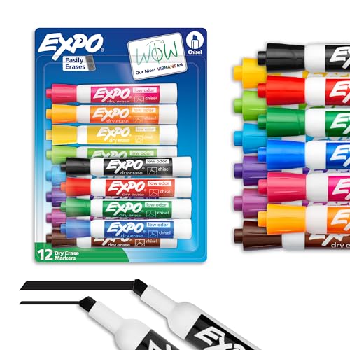EXPO Dry Erase Markers, Low Odor, Assorted Colors, Chisel Tip, 12 Pack Deal on DealUpdates