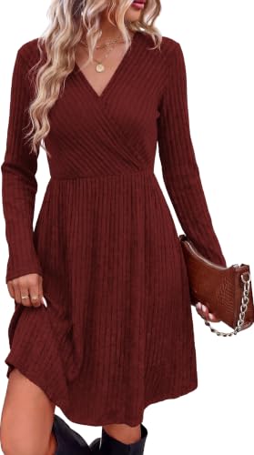WIHOLL Long Sleeve Sweater Dress Wine L