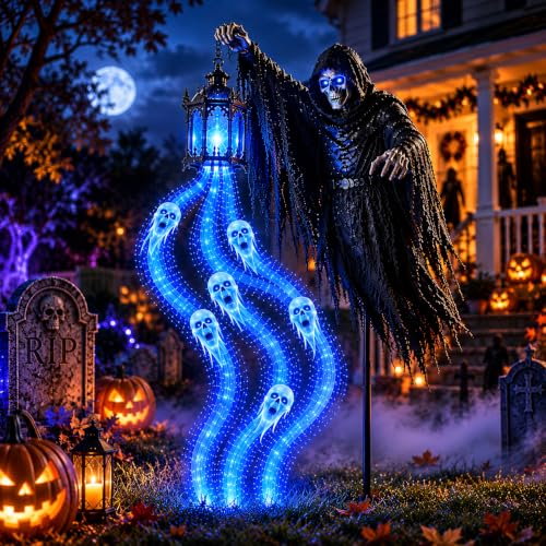 Halloween Soul Harvester Solar Garden Light, Grim Reaper Yard Stake