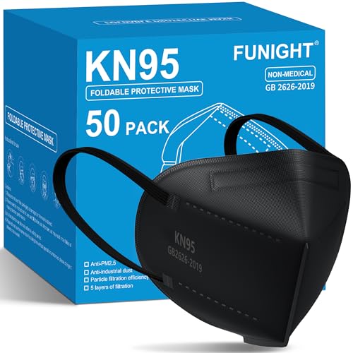 KN95 Face Masks 50 Pack Black 5-Ply