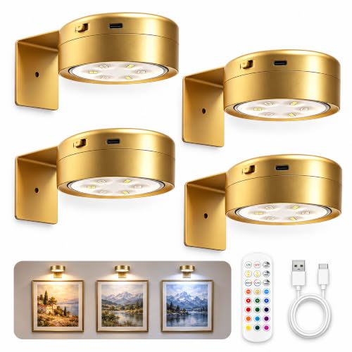 4-Pack Rechargeable Magnetic Picture Lights, Gold