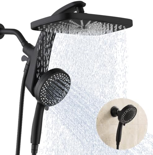 Rain Shower Head with Handheld Showerhead, Black 1.8GPM