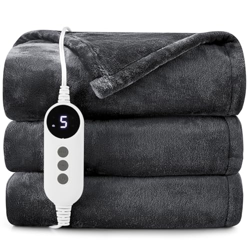 HYLEORY Heated Electric Blanket Throw 50x60, 9 Levels Dark Grey