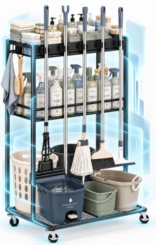 3-Shelf Rolling Cleaning Supply Cart with Locking Wheels