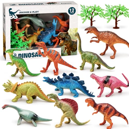Dinosaur Figures Set, 12 Realistic Toys for Kids 3-5