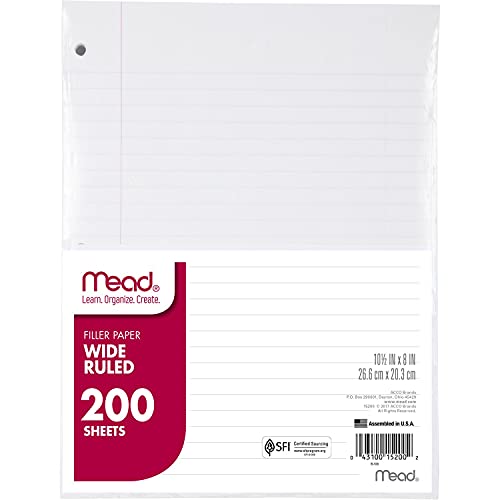 Mead Loose Leaf Wide Ruled Filler Paper, 8x10.5, 200 Sheets