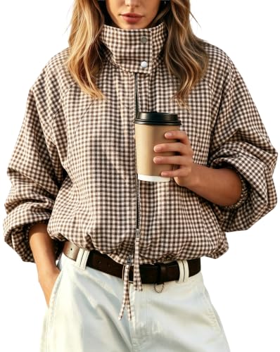 Disamer Womens Puffed Collar Bomber Jacket Cropped