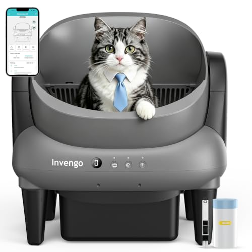 Invengo Automatic Cat Litter Box, Open Top, Medium Gray