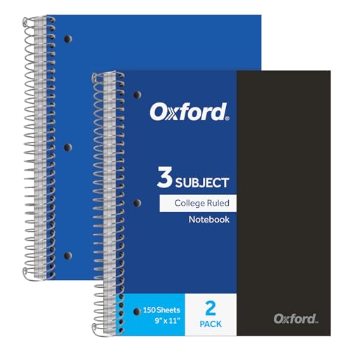 Oxford Spiral Notebooks, 3-Subject, College Ruled, 150 Sheets, 2 Pack