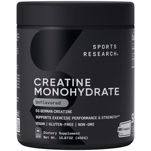 Sports Research Creatine Monohydrate Powder - 5g Creapure, 90 Servings