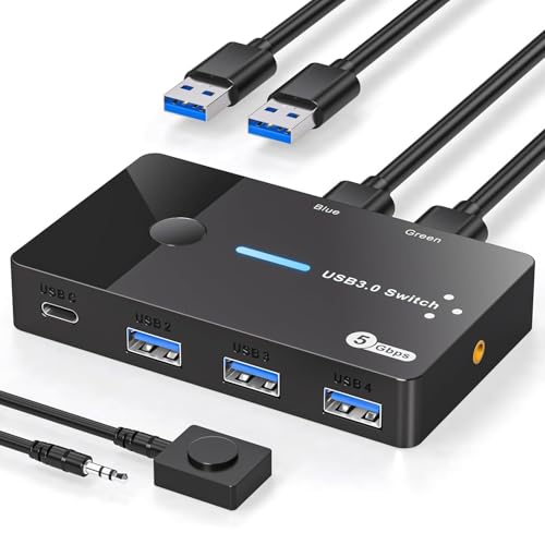 USB 3.0 Switch for 2 Computers with 3 USB-A & 1 USB-C Port
