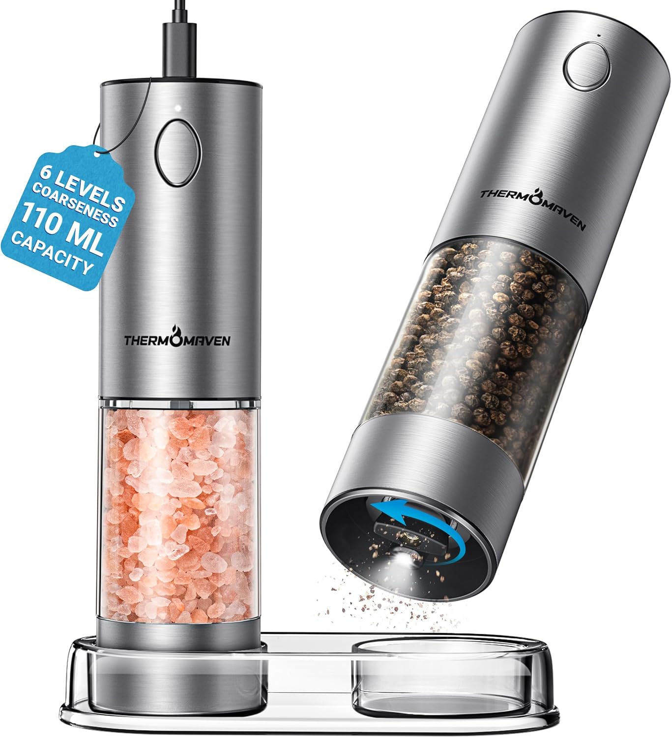 ThermoMaven Electric Salt and Pepper Grinder Set Adjustable