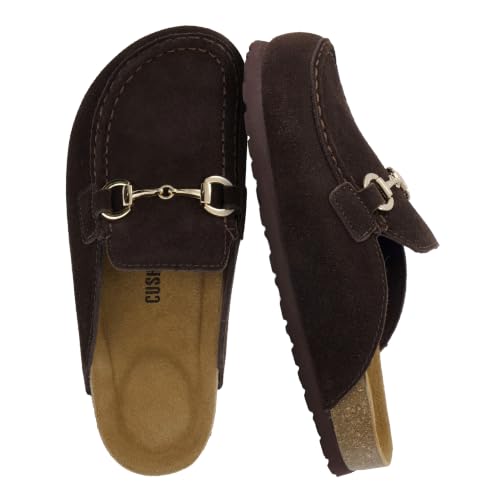 CUSHIONAIRE Cliff Suede Clog Mules, Chocolate, Size 7.5