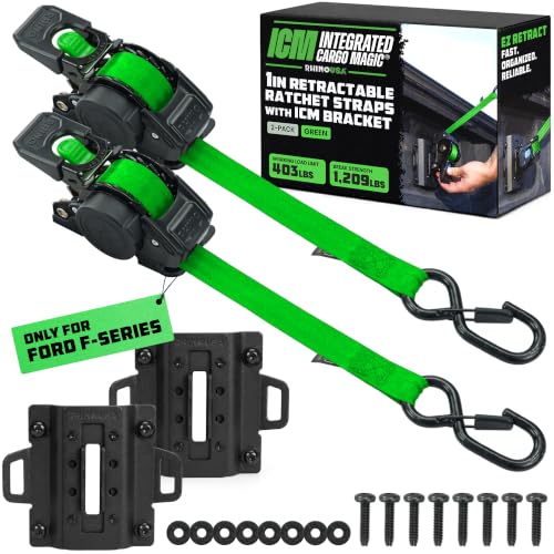 Rhino USA Bed-Mounted Retractable Ratchet Straps for F-150/F-250