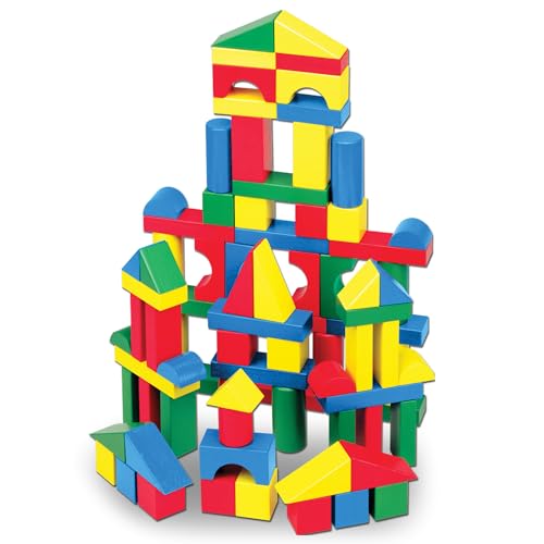 Wooden Building Blocks 100-Piece Set, 4 Colors & 9 Shapes