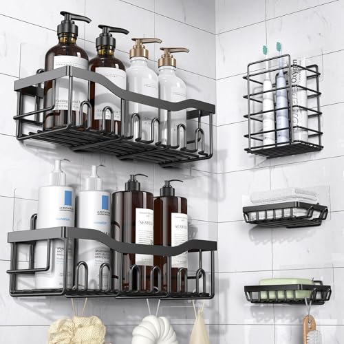 EUDELE Adhesive Shower Caddy, 5 Pack Stainless Steel