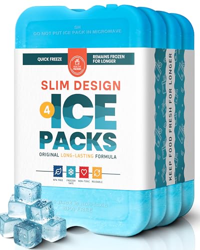 Slim Reusable Ice Packs 4-Pack for Lunch Boxes & Coolers