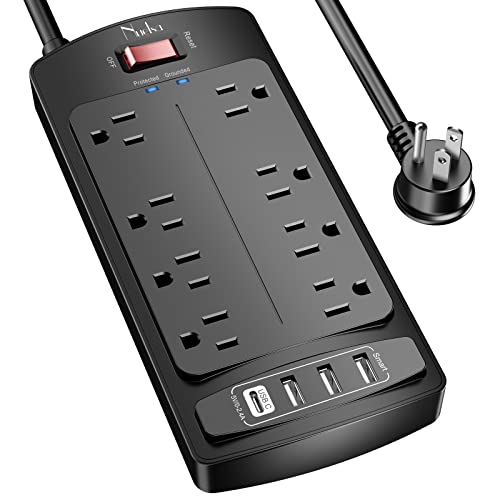 Nuetsa Flat Plug Surge Protector - 8 Outlets, 4 USB, 6ft Cord