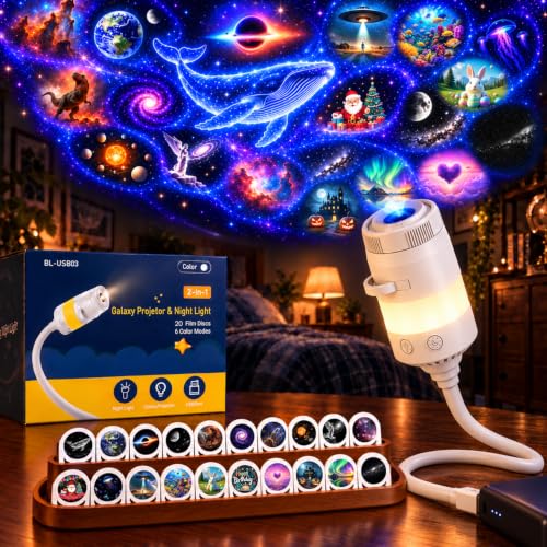 2-in-1 Galaxy Projector Night Light with 20 Films