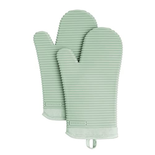KITCHENAID Ribbed Soft Silicone Oven Mitt 2-Pack, Pistachio
