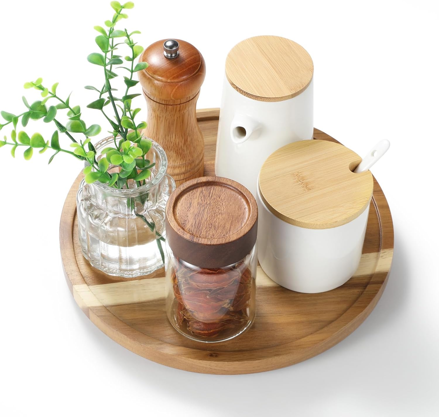 LAMU 10-Inch Acacia Wood Lazy Susan Organizer
